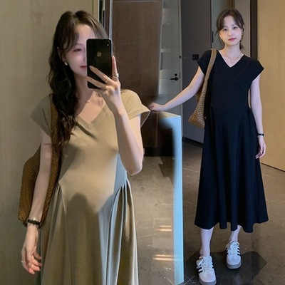 大码修身显瘦V领长款裙子夏装