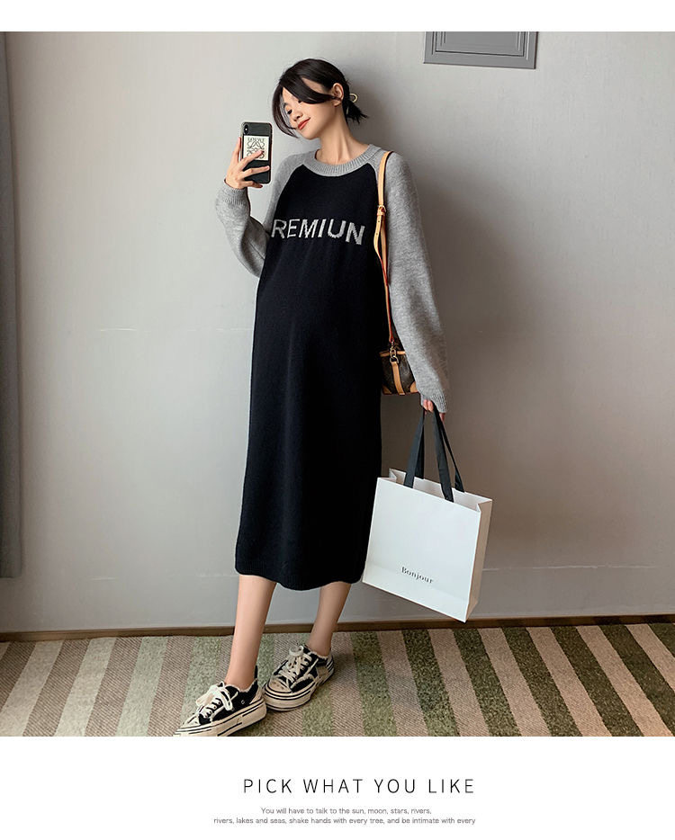임산부 가을옷 상의 스웨터 원피스 인터넷 연예인 정장 패셔너블한 겨울 중간기장 스웨트셔츠 봄 가을 스타일