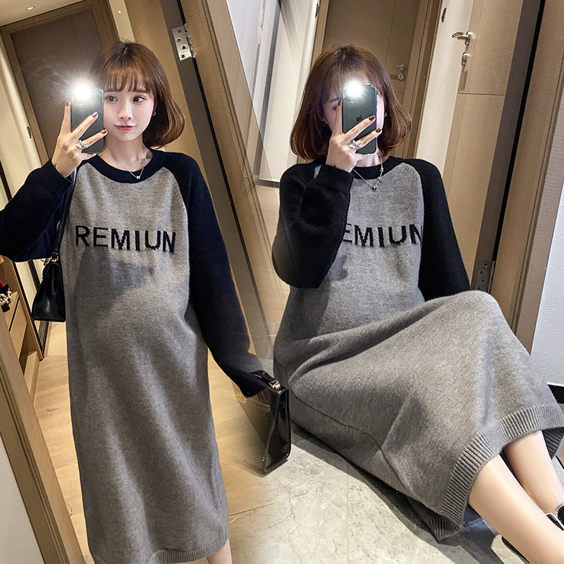 임산부 가을옷 상의 스웨터 원피스 인터넷 연예인 정장 패셔너블한 겨울 중간기장 스웨트셔츠 봄 가을 스타일