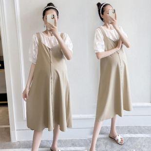 套装 背带连衣裙小个子裙子孕妈妈夏季 两件套 气质孕妇夏装 2024新款