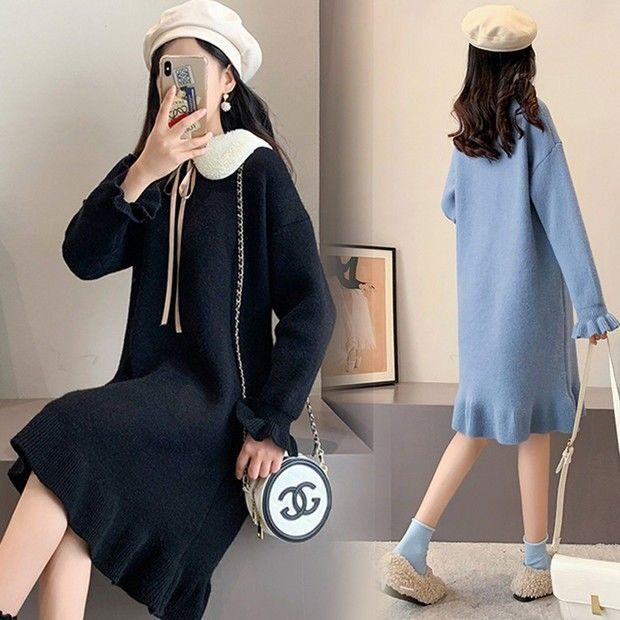 임부복 가을 겨울 양복 패셔너블한 2020 신상 스웨터 두꺼운 중기 니트 원피스 가을 겨울 스타일