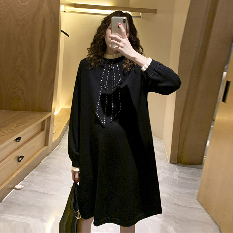 임산부 가을 의류 세트 패셔너블한 봄 가을 니트 겨울 드레스 중간 길이 스웨터 스커트 트렌디한 투피스 세트