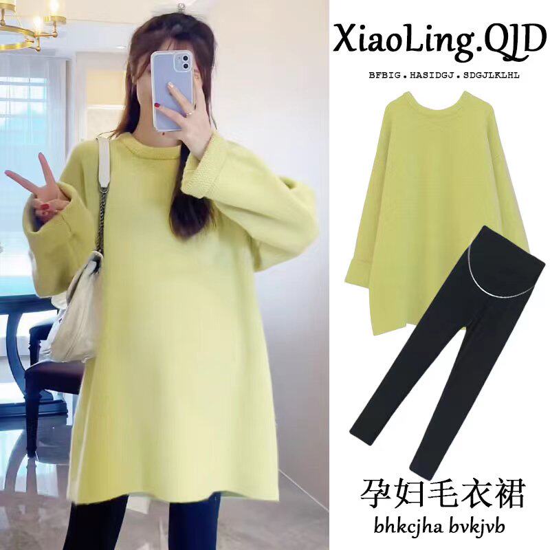 출산 스웨터 가을 겨울 새로운 스타일 중간 길이 상의 세련되고 느슨한 대형 두꺼운 니트 스웨터 바닥 셔츠