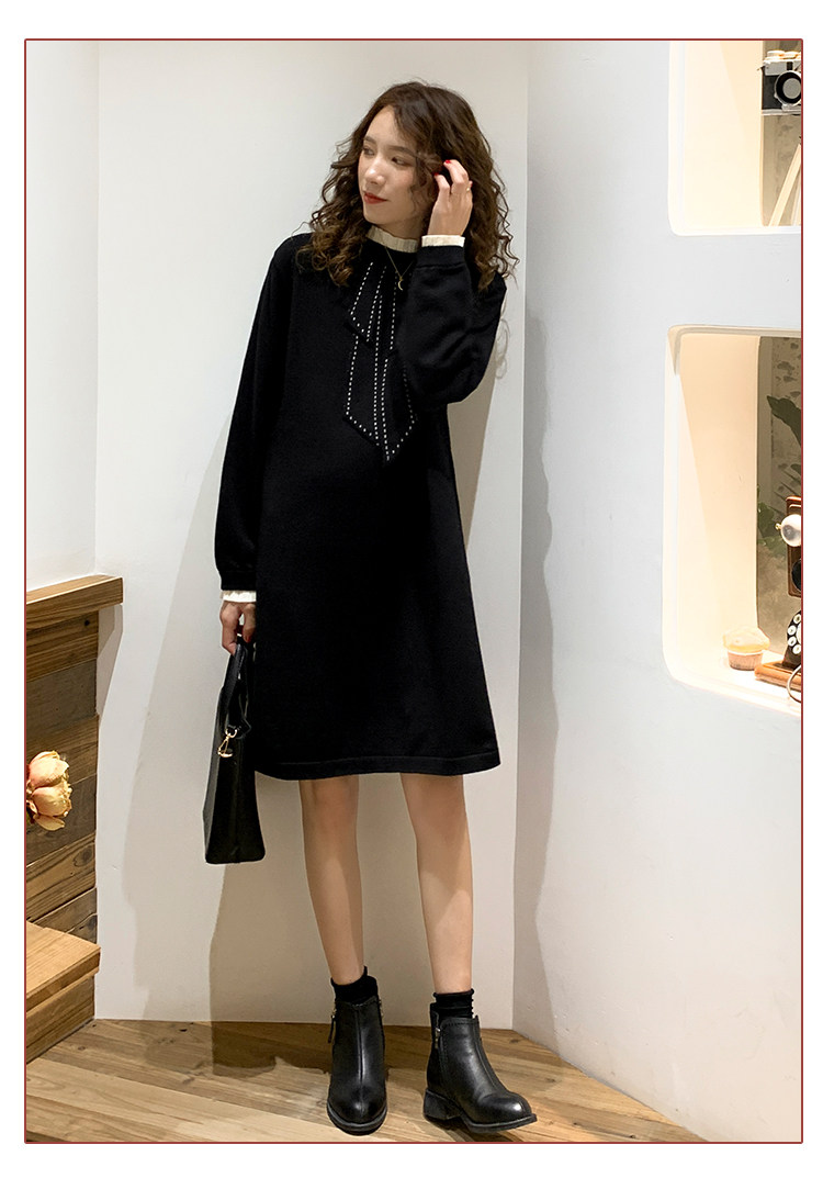 임산부 가을 의류 세트 패셔너블한 봄 가을 니트 겨울 드레스 중간 길이 스웨터 스커트 트렌디한 투피스 세트