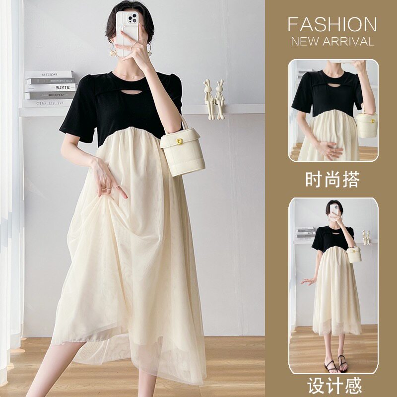 PREGNANT WOMEN SUMMER DRESS 2024 NEW PLUS SIZE SLIM SUMMER LONG SKIRT PREGNANT MOTHER SPLICING LOOSE SKIRT SUMMER