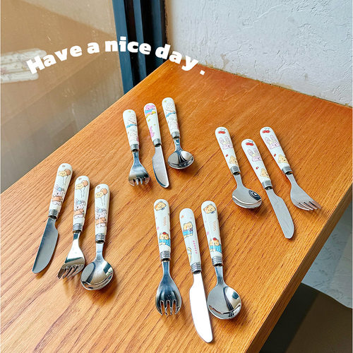 快乐手册304不锈钢勺子早餐家用卡通饭勺甜品高颜值家用餐勺刀叉