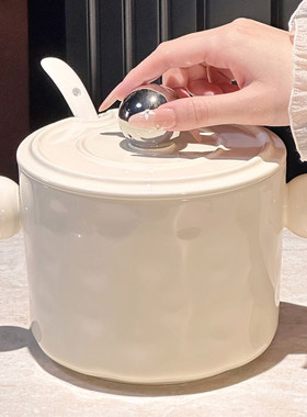 陶瓷猪油罐带过滤网家用厨房食品级调味罐带盖子勺油泼辣子专用罐