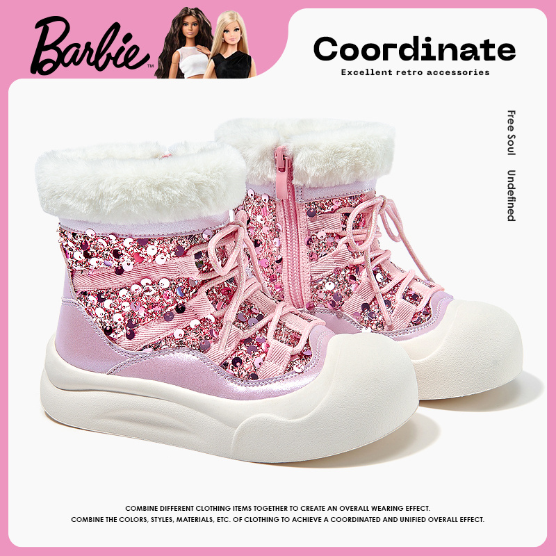 芭比童鞋女童雪地靴2025新款冬季