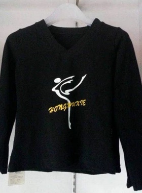 红舞鞋前v后圆领练功服薄棉舞蹈上衣时尚黑色长袖专业练功服38071