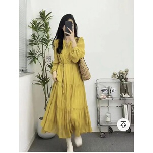 茶歇裙法式  微胖连衣裙女春季2023桔梗收腰显瘦大摆长裙女神