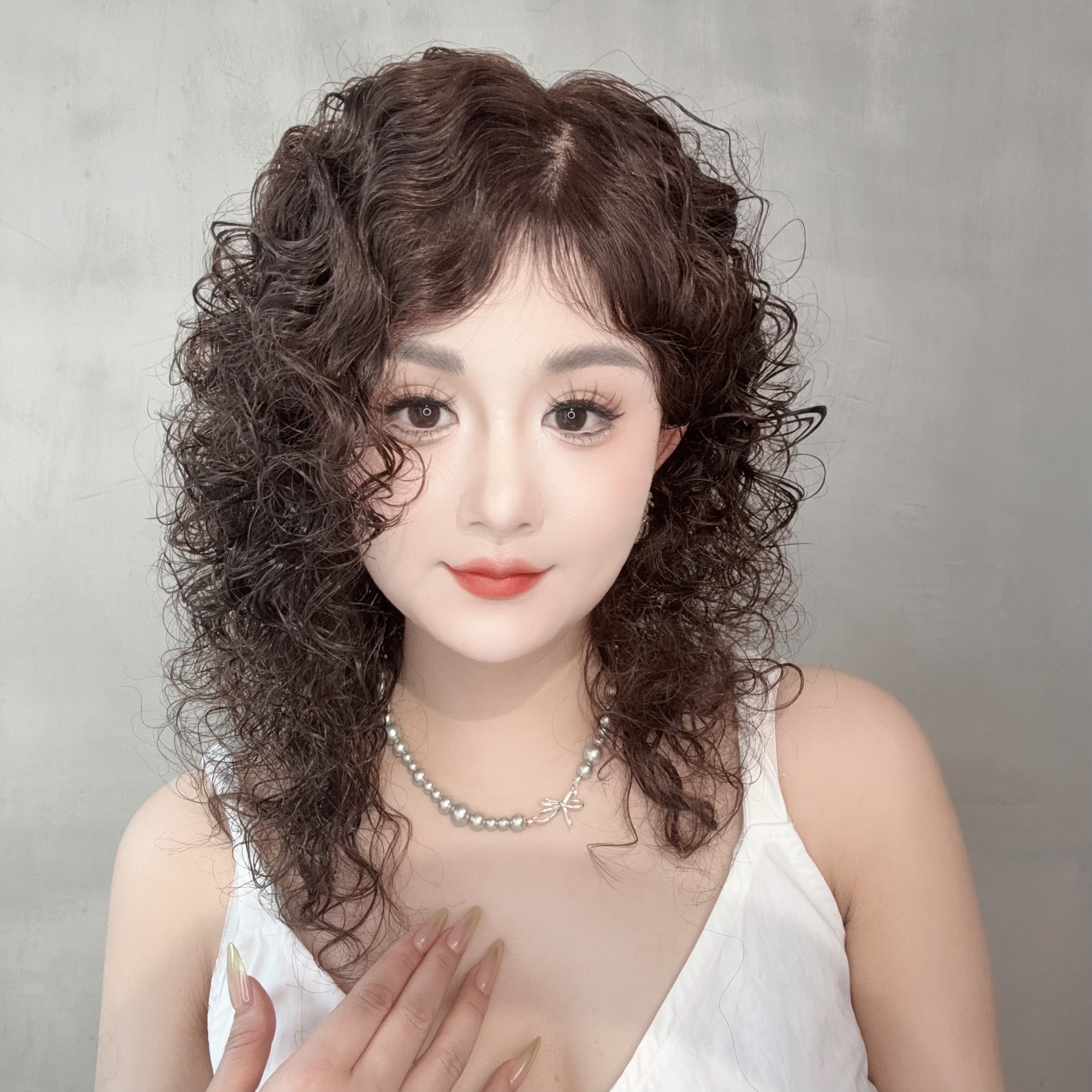 假发女全手织长卷发真人发丝盖白发高档递针薄款全头套妈妈发蓬松