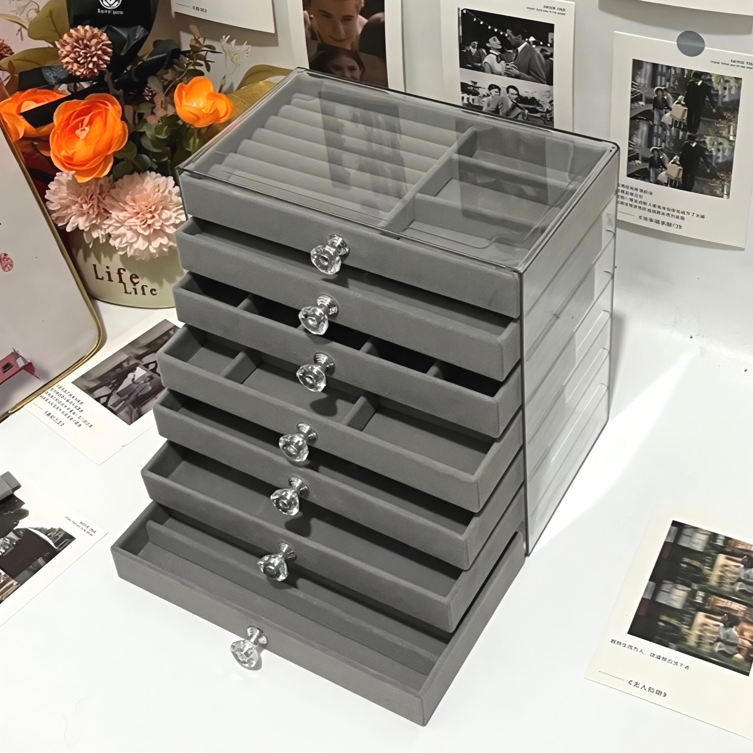 首饰收纳盒透明多层大容量戒指耳钉项链手镯美甲宿舍抽屉式饰品盒