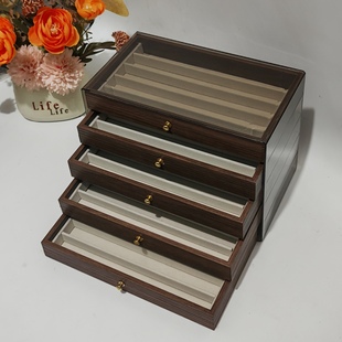 复古桃木纹项链收纳盒珍珠项链大容量桌面长手链珠子多层首饰盒
