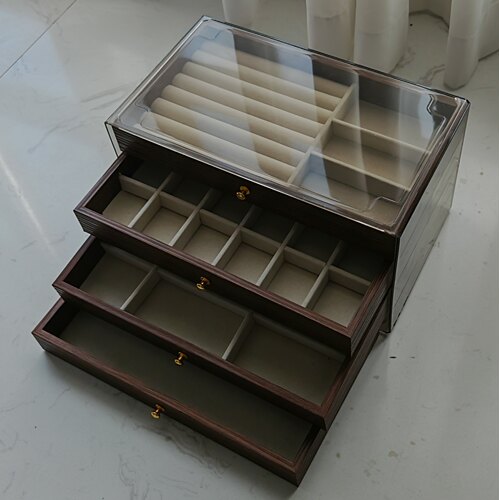 桃木纹多层首饰收纳盒木制抽屉式防尘多功能网红高级轻奢饰品盒