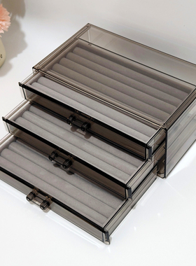 透灰色亚克力多层抽屉式收纳盒新款耳环耳钉项链戒指防氧化饰品盒