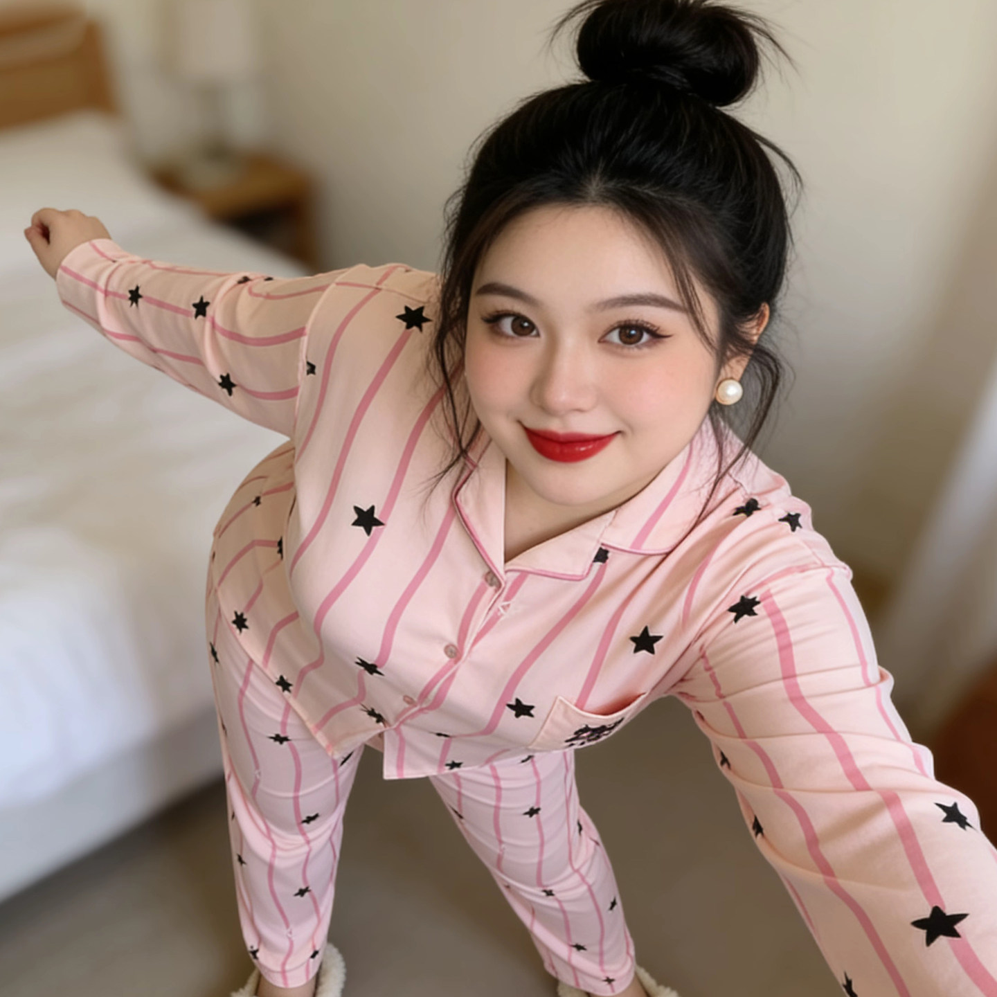 大码睡衣胖MM200斤2026春上新少女粉色条纹星星纯棉家居服可外穿