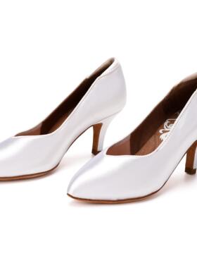 ADSMISSFUN舞鞋华尔兹探戈A5045无带女士缎面白色摩登专业跳舞鞋