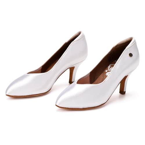 ADS无带女士缎面白色英普跟舞鞋