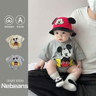 版权保护!潮款婴幼儿三角包屁衣套装卡通米老鼠男女宝宝外出衣服