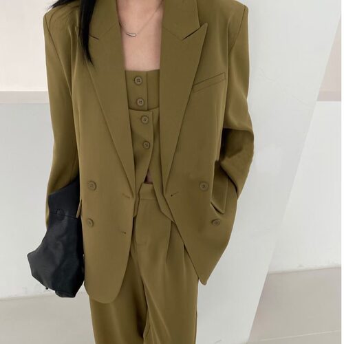 FST西装外套女春夏2024年新款英伦风戗驳领宽松休闲设计感小西服