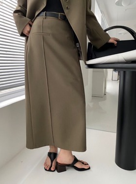 高腰半身裙春夏新款显瘦气质黑色西装长裙直筒开叉包臀a字裙女潮