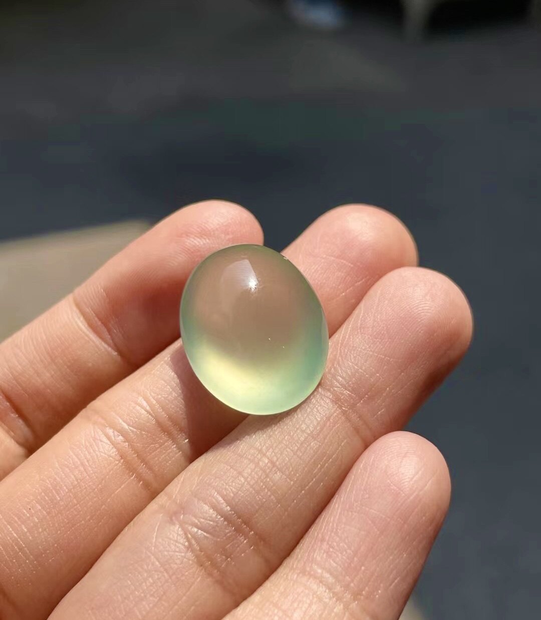 天然缅甸翡翠A货高冰玻璃种老坑冰晴绿椭圆大蛋面裸石可代镶嵌