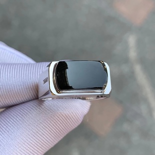 凝墨为翠家天然缅甸翡翠18k白金冰种墨翠马鞍男士戒指