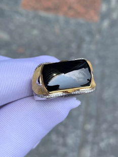 天然缅甸a货冰种墨翠马鞍戒指18k黄金男士戒指