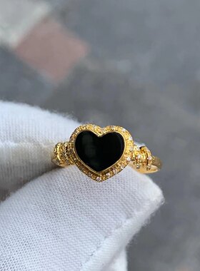 凝墨为翠家天然缅甸翡翠18k黄金镶嵌冰种墨翠四叶草女士戒指