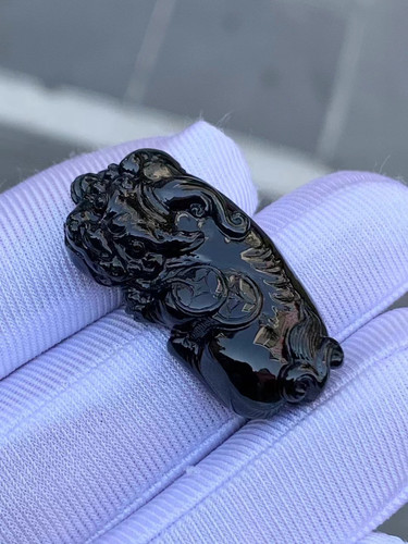 天然缅甸A货翡翠墨翠冰种貔貅玉石吊坠男女款招财36.5/17/7.5mm