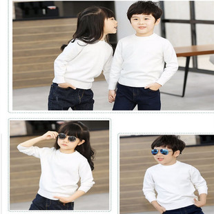 女童毛衣2024新款儿童针织圆领打底衫中大男童纯棉秋冬季白色毛衣