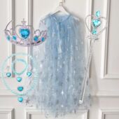 女童蓝色雪花披肩女宝冰雪奇缘披风艾莎拖地披纱儿童公主披肩斗篷