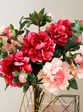 牡丹花仿真花束假花绢花客厅摆设餐桌装饰花艺插花塑料花中式花