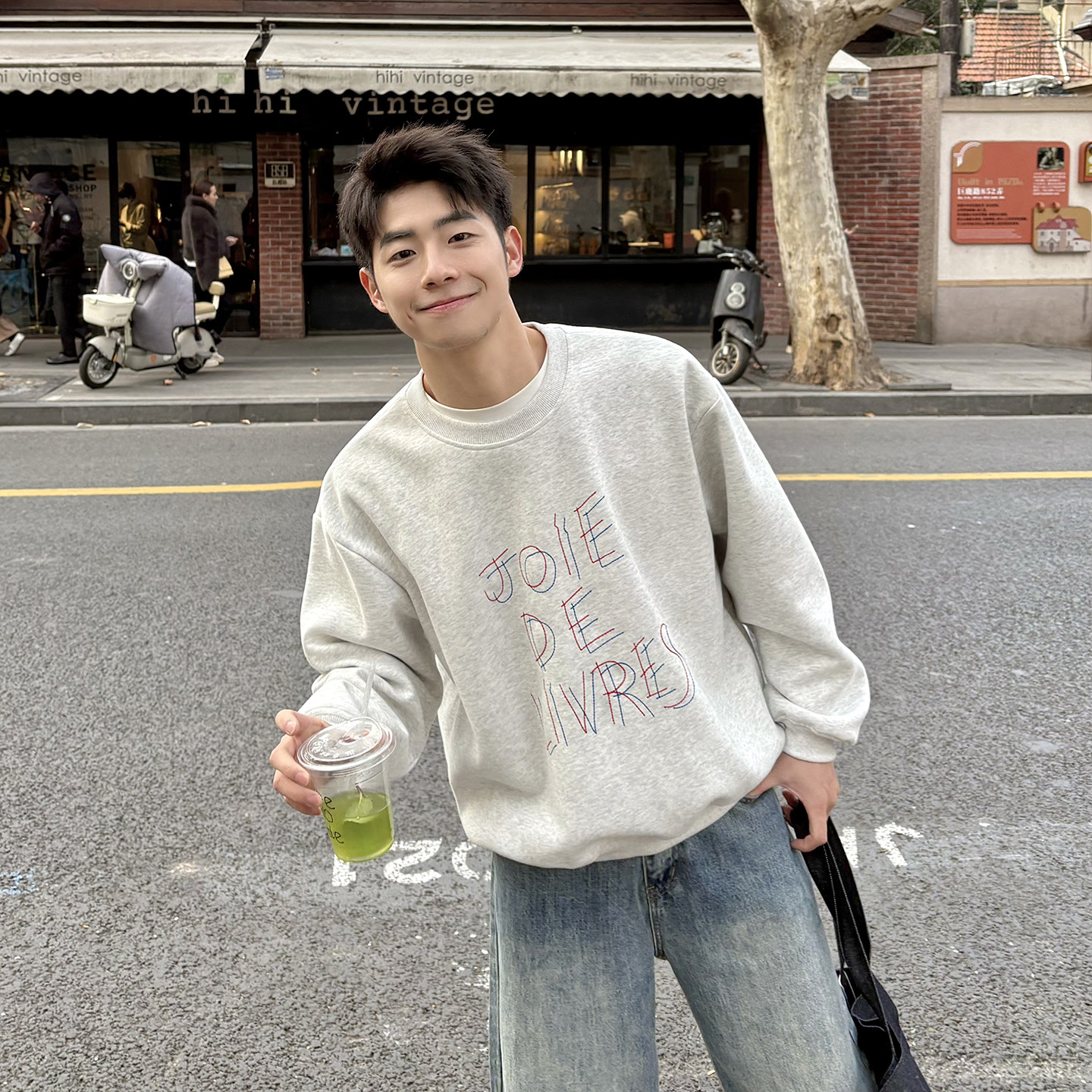 【撞色字母绣花】380g重磅圆领字母刺绣卫衣男生休闲套头上衣外套