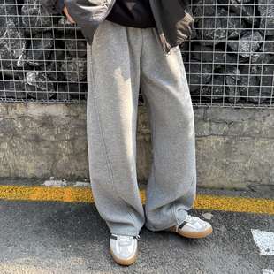 重磅加绒弯刀垂感休闲卫裤男款冬季宽松加厚慵懒松弛感裤子男秋冬