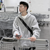 重磅套头长袖 360g灰色连帽卫衣男宽松春秋季 新款 简约休闲上衣外套