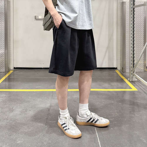 黑色松紧腰打褶垂感五分裤中裤男生夏季薄款柔软宽松慵懒风短裤