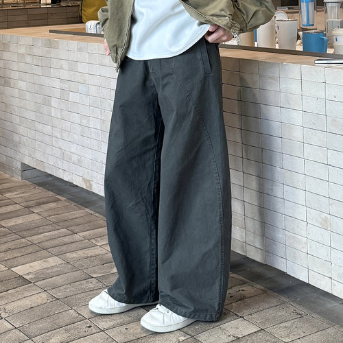 灰色纯棉水洗直筒休闲裤男2026春季新款宽松复古百搭休闲裤子男生
