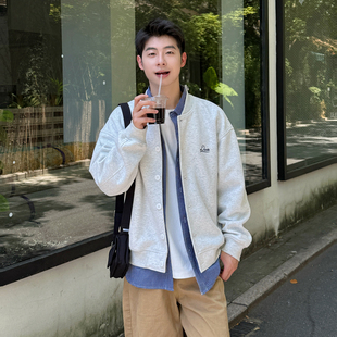 400g重磅花灰色字母刺绣卫衣夹克男生2025新款 休闲宽松外套 秋季