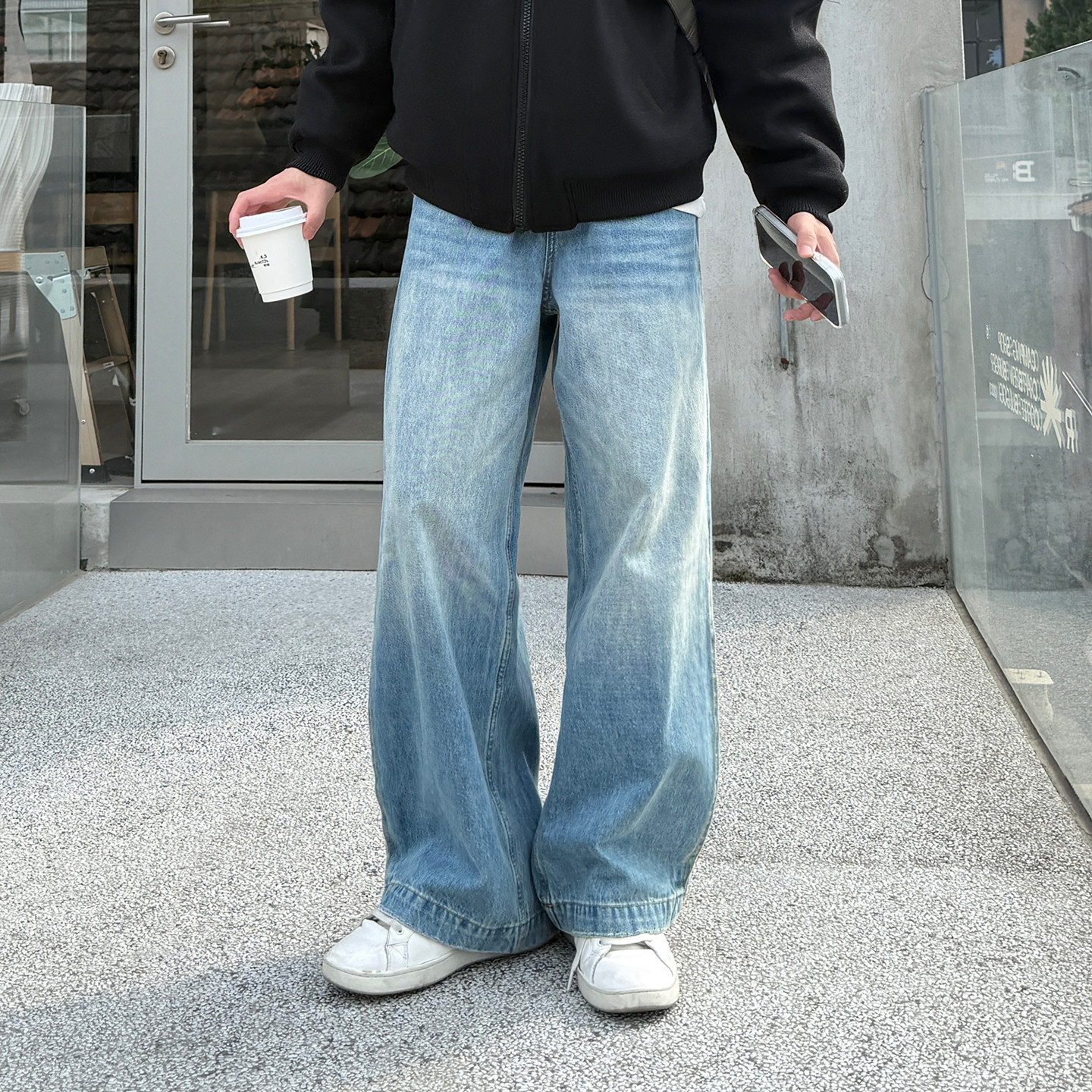 直筒水洗做旧牛仔裤男款秋冬季宽松复古休闲百搭长裤子2025新款