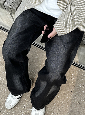 2025新款宽松直筒黑色水洗牛仔裤春秋款男生长裤子百搭潮流日系