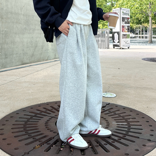 休闲宽松长裤 秋季 子 男生2025新款 花灰色松紧腰直筒垂感束脚卫裤