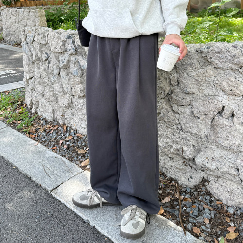 深灰色垂感直筒松紧腰卫裤男生2026新款秋季宽松休闲运动长裤子潮