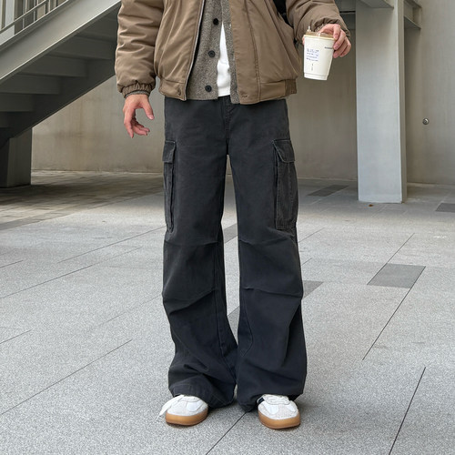 纯色直筒多口袋工装裤男生2026新款秋季宽松复古百搭垂感休闲裤