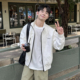夹克外套男生日常宽松长袖 白色刺绣松紧立领秋季 2026新款 上衣休闲