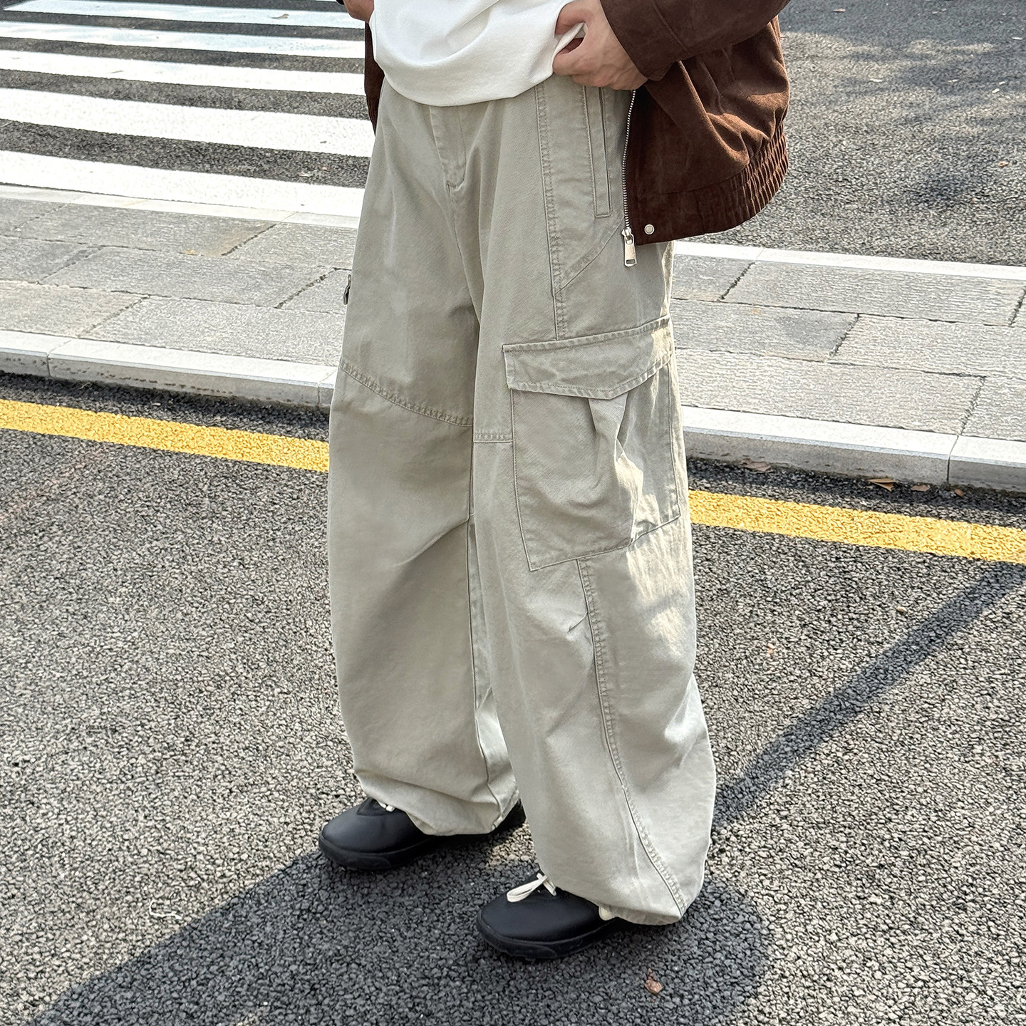 【口袋工装】阔腿休闲工装裤男2026秋季新款纯棉宽松直筒牛仔裤女