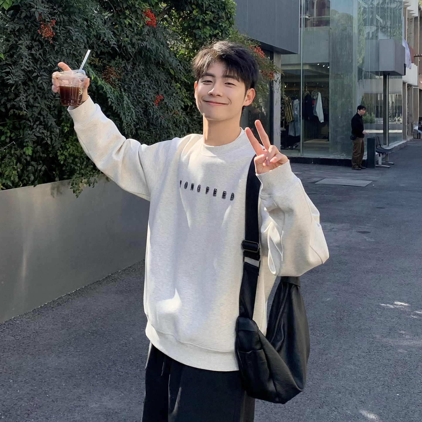 540g重磅圆领加绒卫衣男美式无帽内搭上衣外套2025新款男生衣服