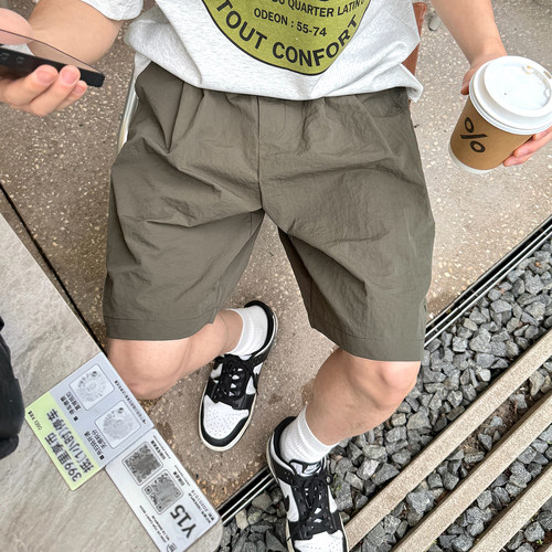 薄款柔软松紧腰休闲五分裤短裤男款夏季复古日系户外宽松速干中裤
