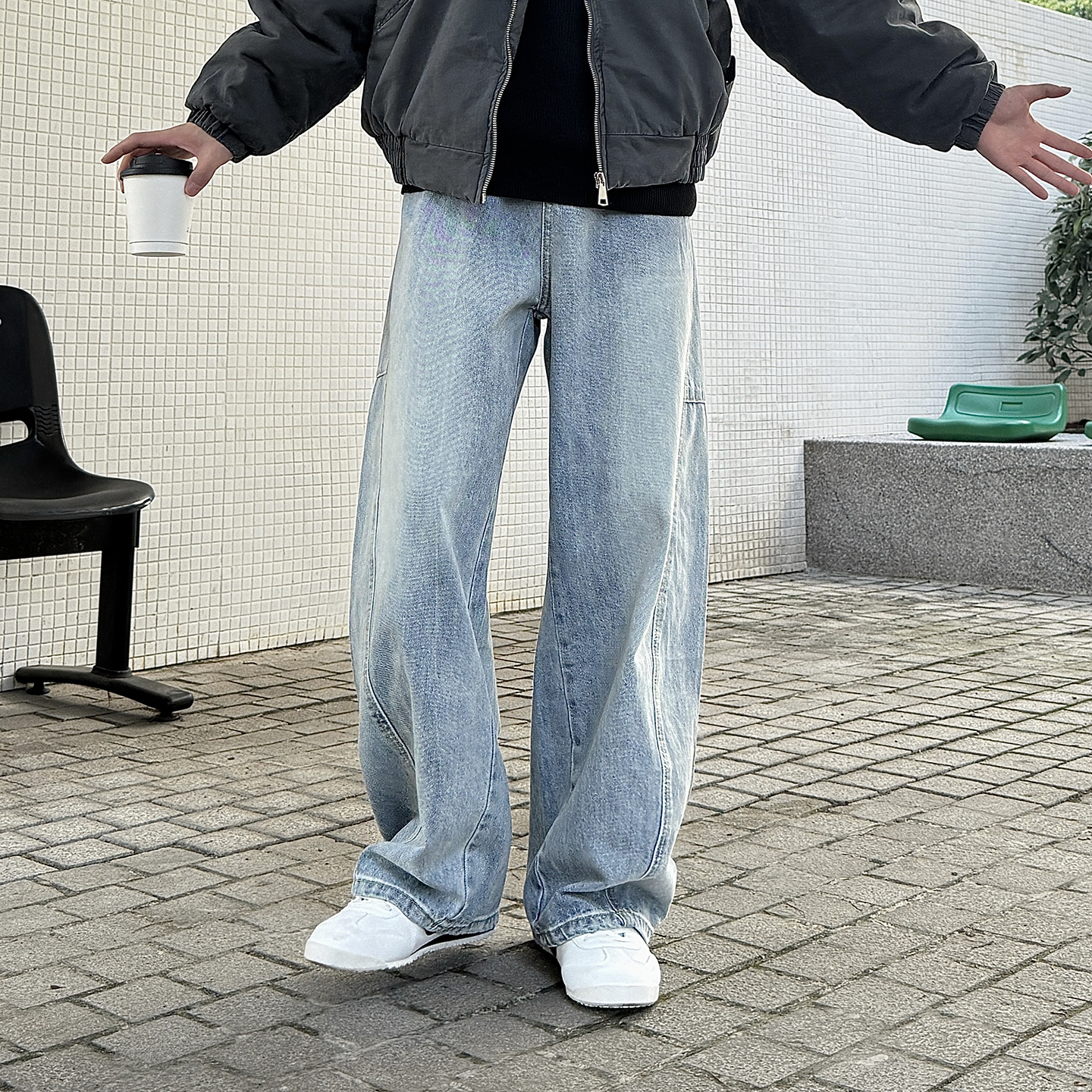 直筒水洗做旧牛仔裤男2025新款秋冬季宽松休闲百搭浅色长裤子男款