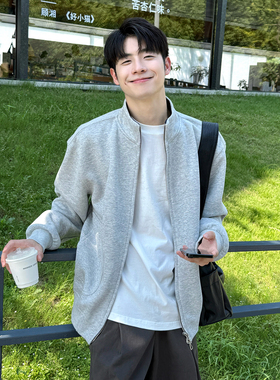 420g重磅灰色立领卫衣外套男生2026新款秋季宽松休闲纯色上衣开衫